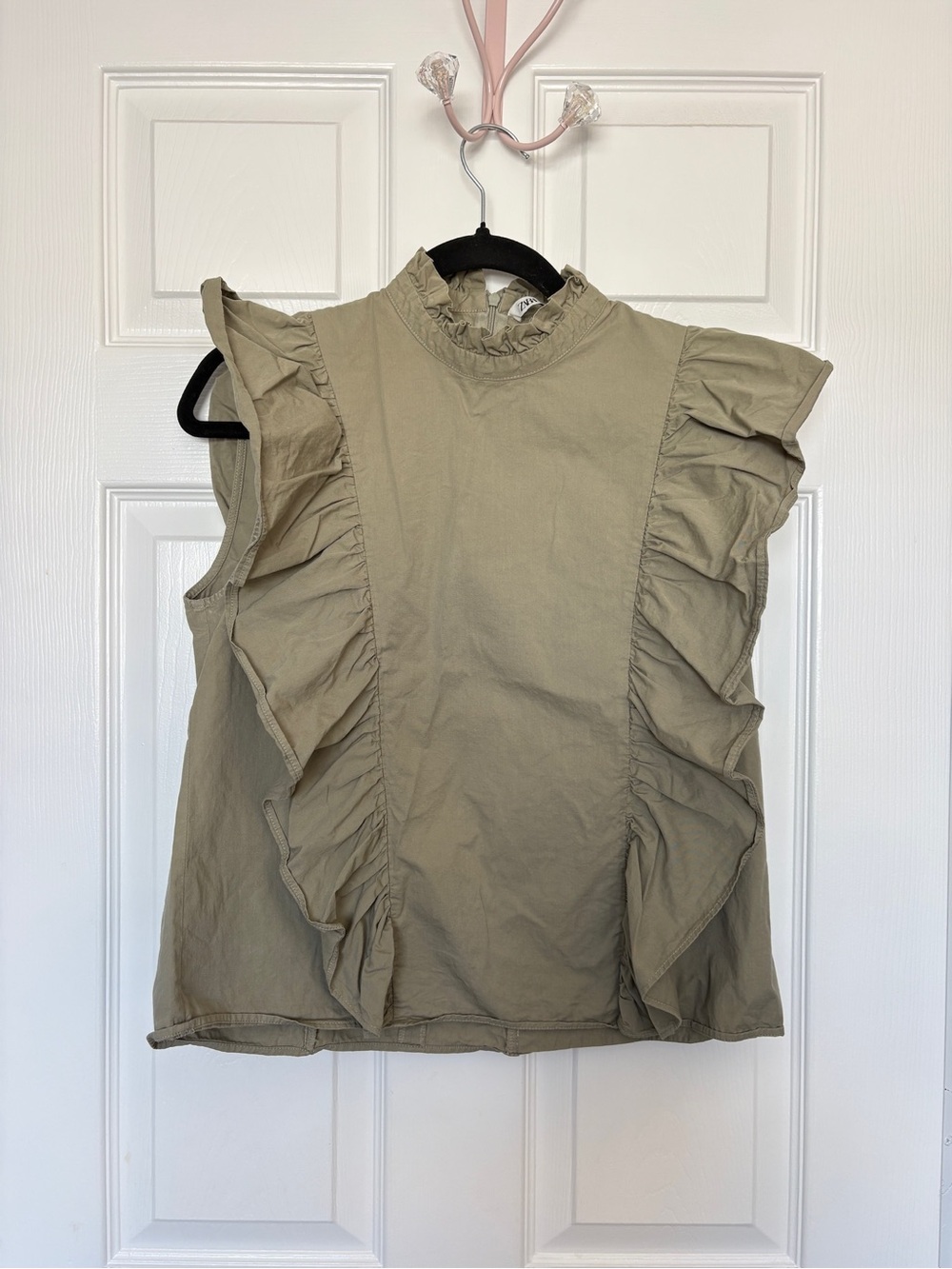 Zara Ruffle Mock Neck Sleeveless Top Sage Green Size M - Picture 3 of 6